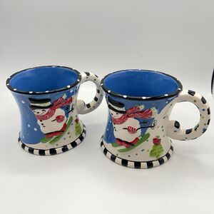 Temptations by Tara 3D Snowman Skiing Joy Coffee Mug Blue - Set Of 2